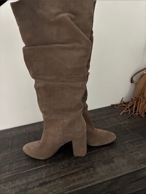 Over-the-Knee Suede Block Heel Boots - Brown